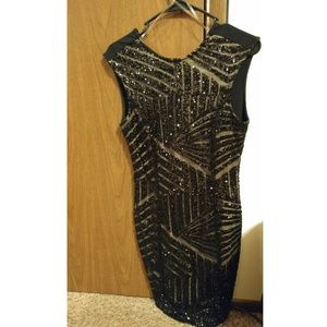 Black Sequin & Nude Bodycon Dress
